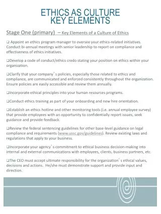 Ethics as Culture key elements