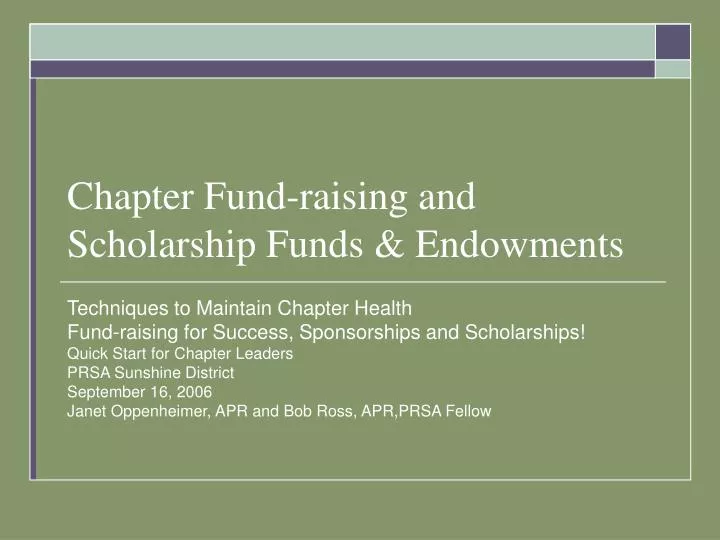 chapter fund raising and scholarship funds endowments