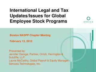 International Legal and Tax Updates/Issues for Global Employee Stock Programs