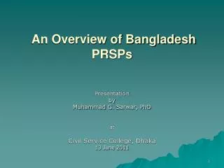 An Overview of Bangladesh PRSPs