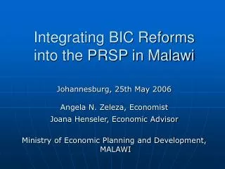 integrating bic reforms into the prsp in malawi