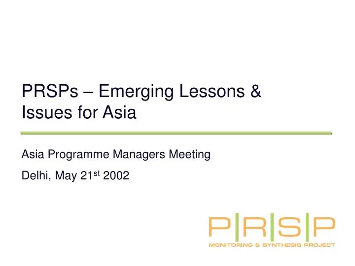 prsps emerging lessons issues for asia