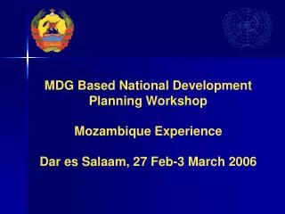 MDG Based National Development Planning Workshop Mozambique Experience