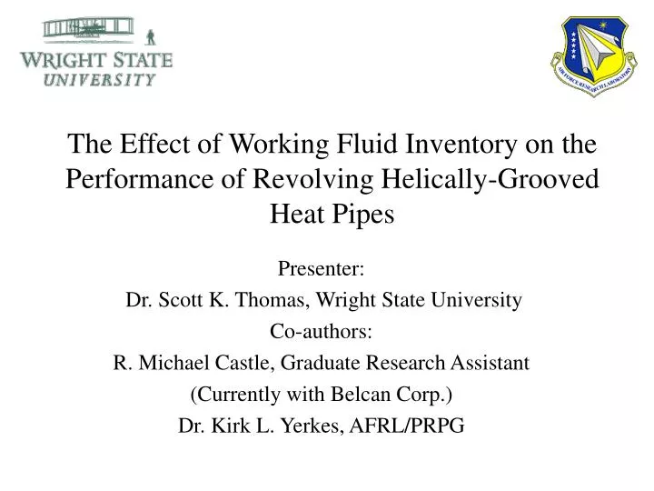 the effect of working fluid inventory on the performance of revolving helically grooved heat pipes