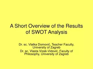 A Short Overview of the Results of SWOT Analysis