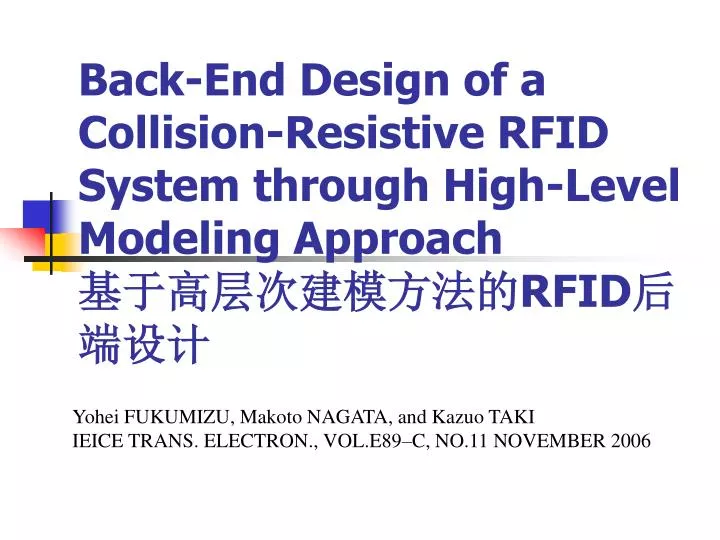 back end design of a collision resistive rfid system through high level modeling approach rfid