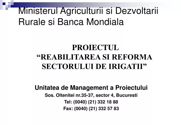 ministerul agriculturii si dezvoltarii rurale si banca mondiala
