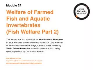 Welfare of Farmed Fish and Aquatic Invertebrates (Fish Welfare Part 2)