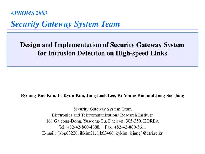 design and implementation of security gateway system for intrusion detection on high speed links