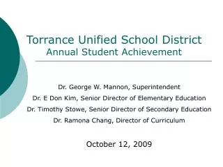 Torrance Unified School District Annual Student Achievement