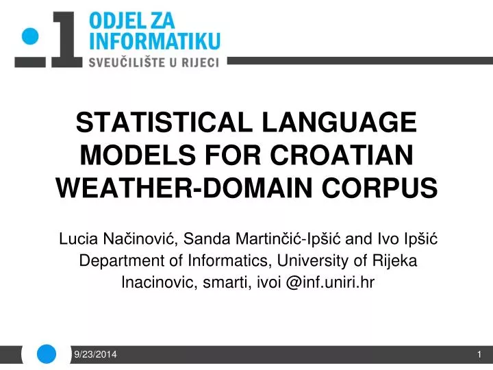 s tatistical language models for croatian weather domain corpus