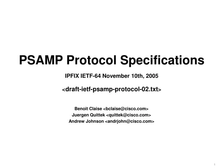 psamp protocol specifications ipfix ietf 64 november 10th 2005 draft ietf psamp protocol 02 txt