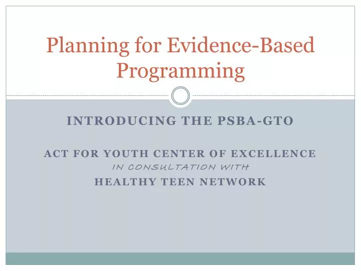 planning for evidence based programming