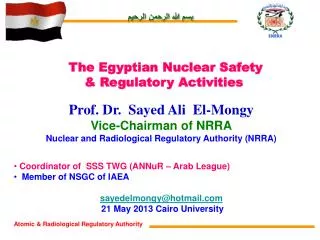Prof. Dr. Sayed Ali El-Mongy Vice-Chairman of NRRA