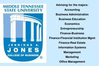 Advising for the majors: Accounting Business Administration Business Education Economics