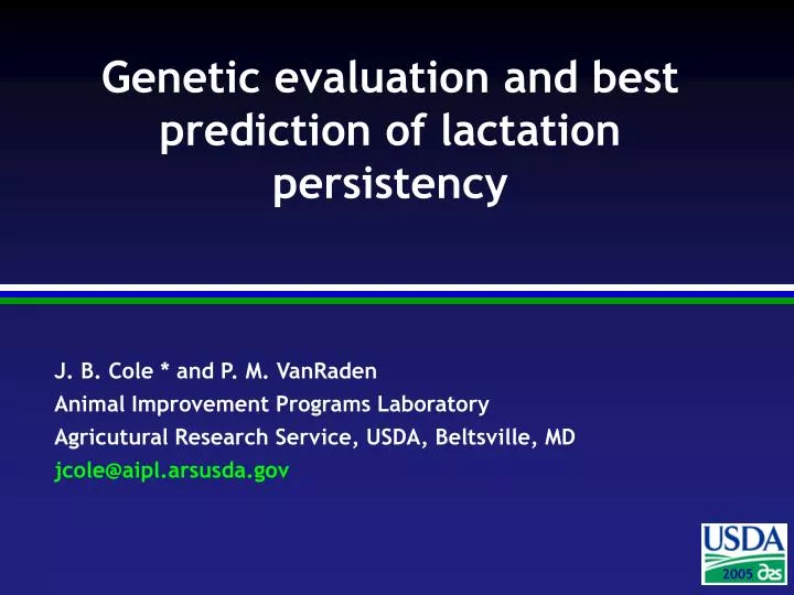 genetic evaluation and best prediction of lactation persistency