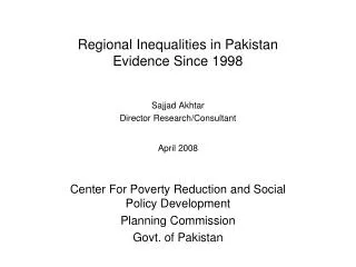 Regional Inequalities in Pakistan Evidence Since 1998