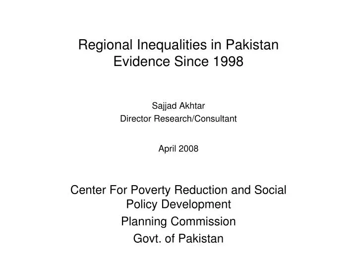 regional inequalities in pakistan evidence since 1998