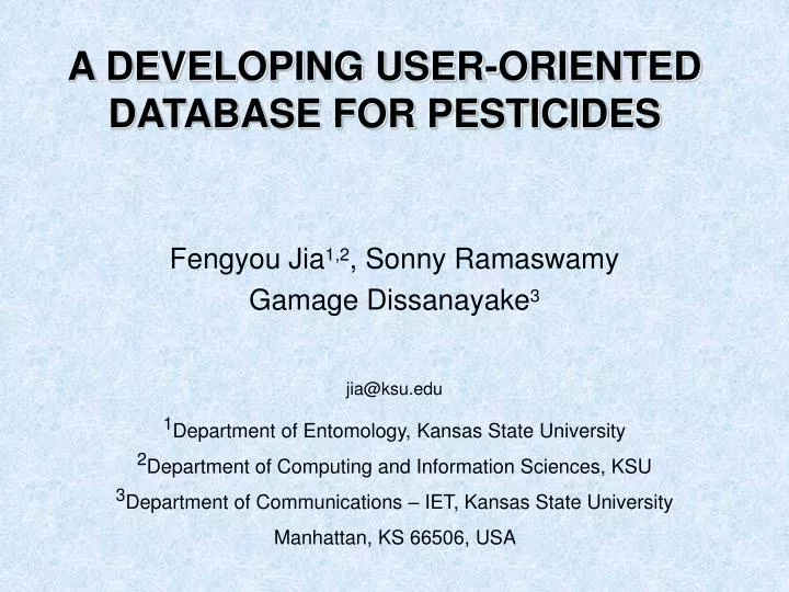 a developing user oriented database for pesticides