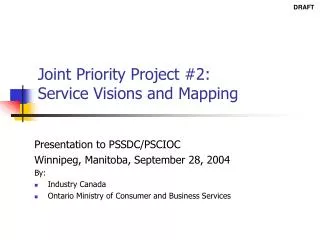 Joint Priority Project #2: Service Visions and Mapping