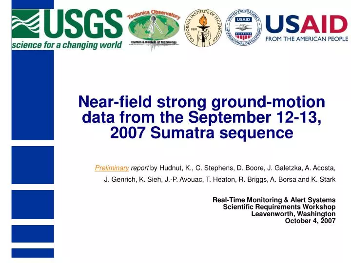 near field strong ground motion data from the september 12 13 2007 sumatra sequence