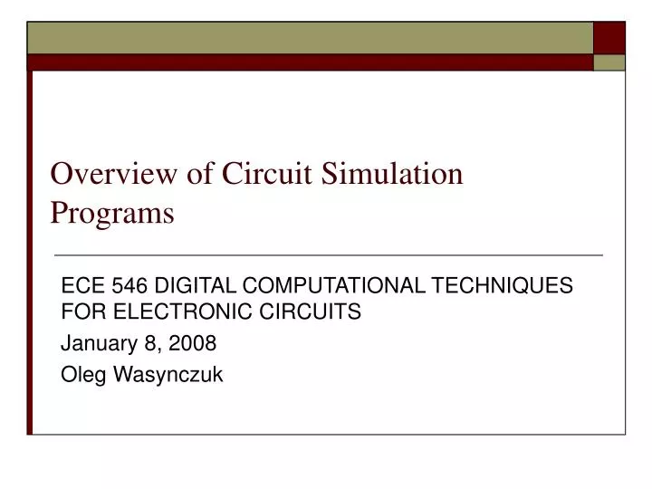 overview of circuit simulation programs