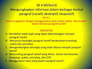 sk 4 menulis mengungkapkan informasi dalam berbagai bentuk paragraf naratif deskriptif ekspositif