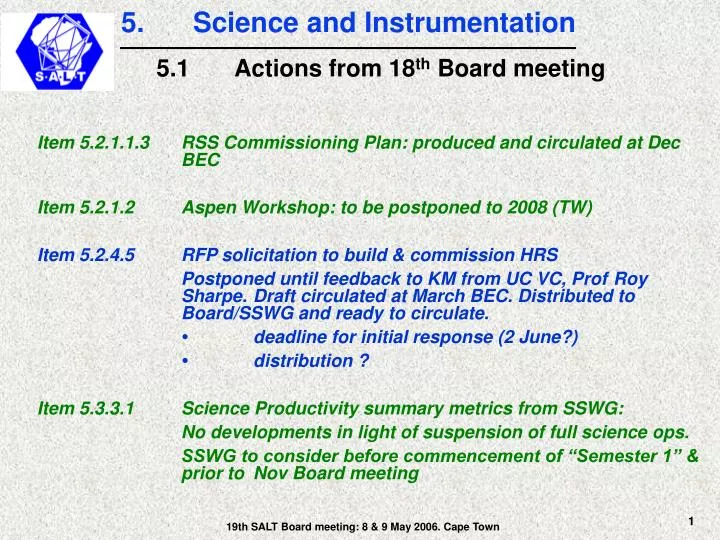 5 1 actions from 18 th board meeting