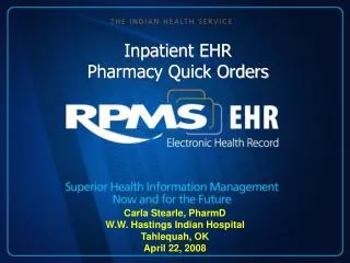 Inpatient EHR Pharmacy Quick Orders