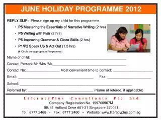 JUNE HOLIDAY PROGRAMME 2012