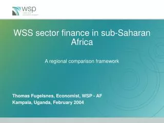 WSS sector finance in sub-Saharan Africa A regional comparison framework