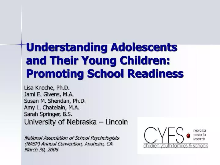 understanding adolescents and their young children promoting school readiness