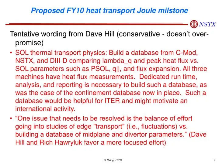 proposed fy10 heat transport joule milstone
