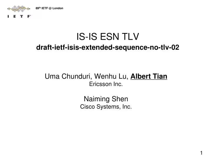 is is esn tlv draft ietf isis extended sequence no tlv 02