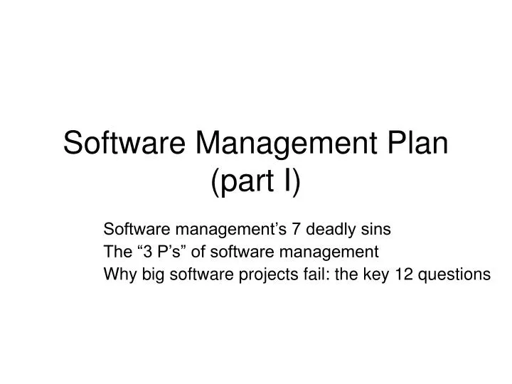 software management plan part i