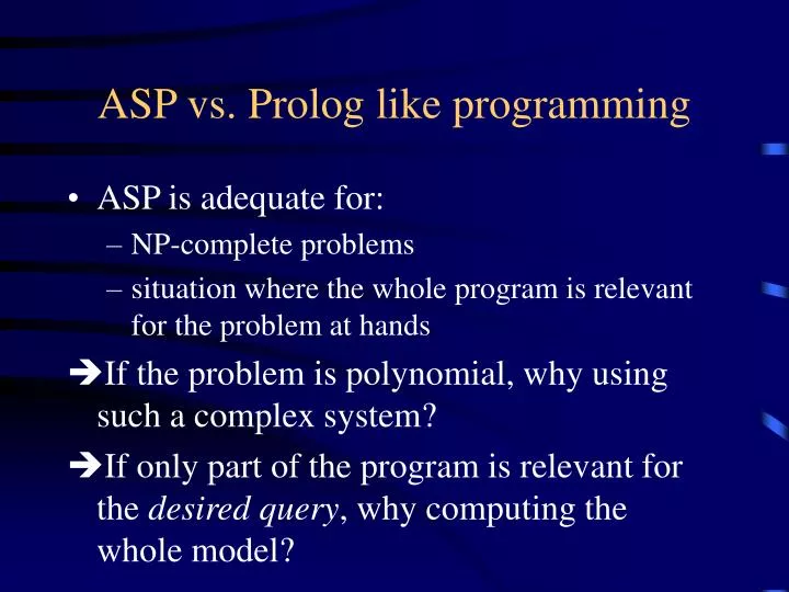 asp vs prolog like programming