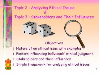 Topic 2 : Analyzing Ethical Issues 			&amp; Topic 3 : Stakeholders and Their Influences