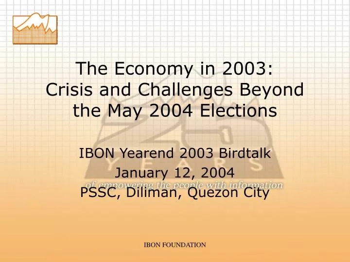 the economy in 2003 crisis and challenges beyond the may 2004 elections