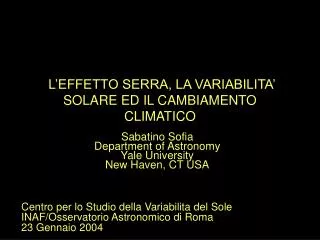 l effetto serra la variabilita solare ed il cambiamento climatico