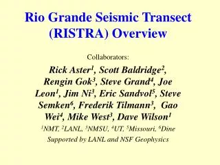 Rio Grande Seismic Transect (RISTRA) Overview