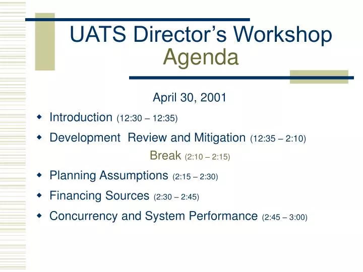 uats director s workshop agenda