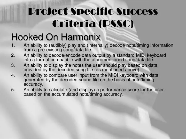 project specific success criteria pssc