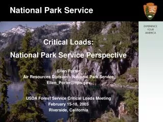 Critical Loads: National Park Service Perspective Ellen Porter