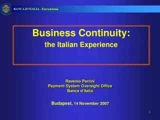 Business Continuity: the Italian Experience