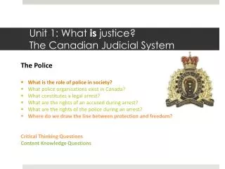 Unit 1: What is justice? The Canadian Judicial System