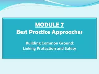 MODULE 7 Best Practice Approaches Building Common Ground: Linking Protection and Safety