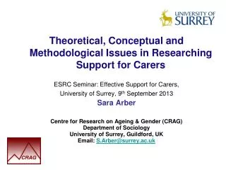Theoretical, Conceptual and Methodological Issues in Researching Support for Carers