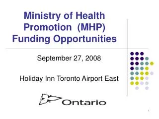 Ministry of Health Promotion (MHP) Funding Opportunities