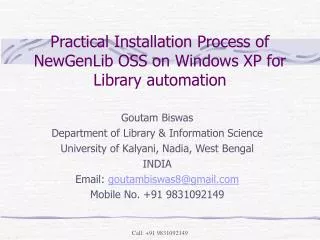 Practical Installation Process of NewGenLib OSS on Windows XP for Library automation