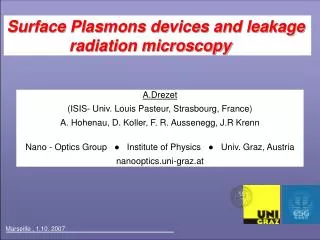 Surface Plasmons devices and leakage radiation microscopy